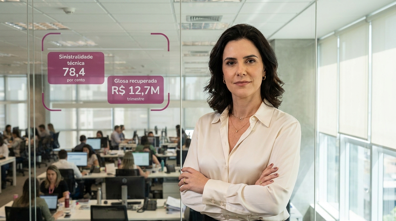 Executiva de seguradora com indicadores de sinistralidade técnica de 78,4% e glosa recuperada de R$ 12,7 milhões por trimestre